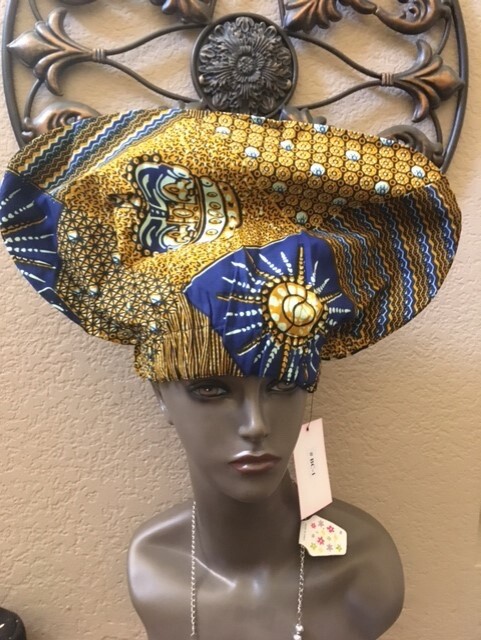 SALISH Cotton Satin Bonnet Scrub Hat with Satin Lined Blue Gold head wear.