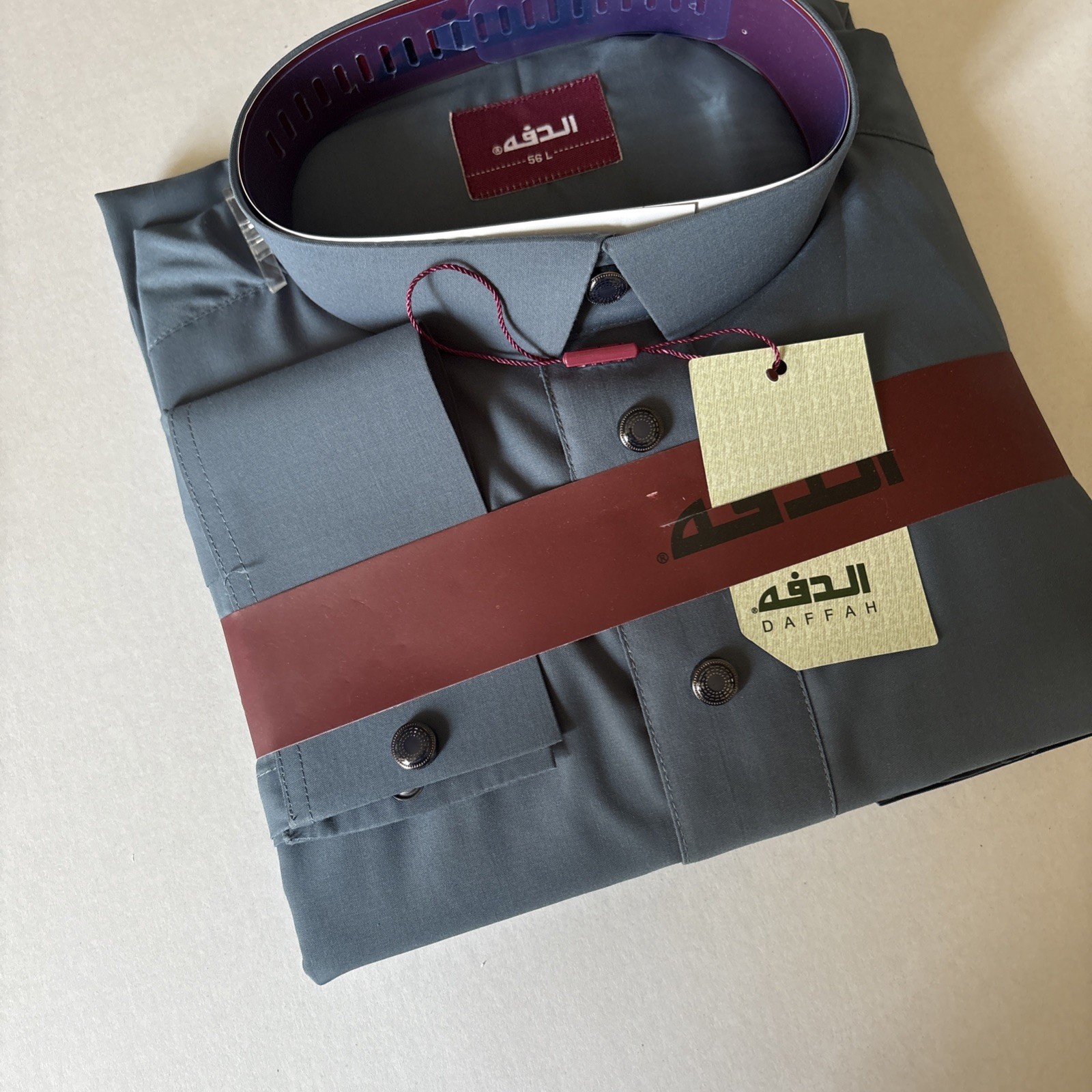 MEN Size 56L DAFFAH High Quality ALL SEASON Thobe CUFF SLEEVE SHIRT COLAR