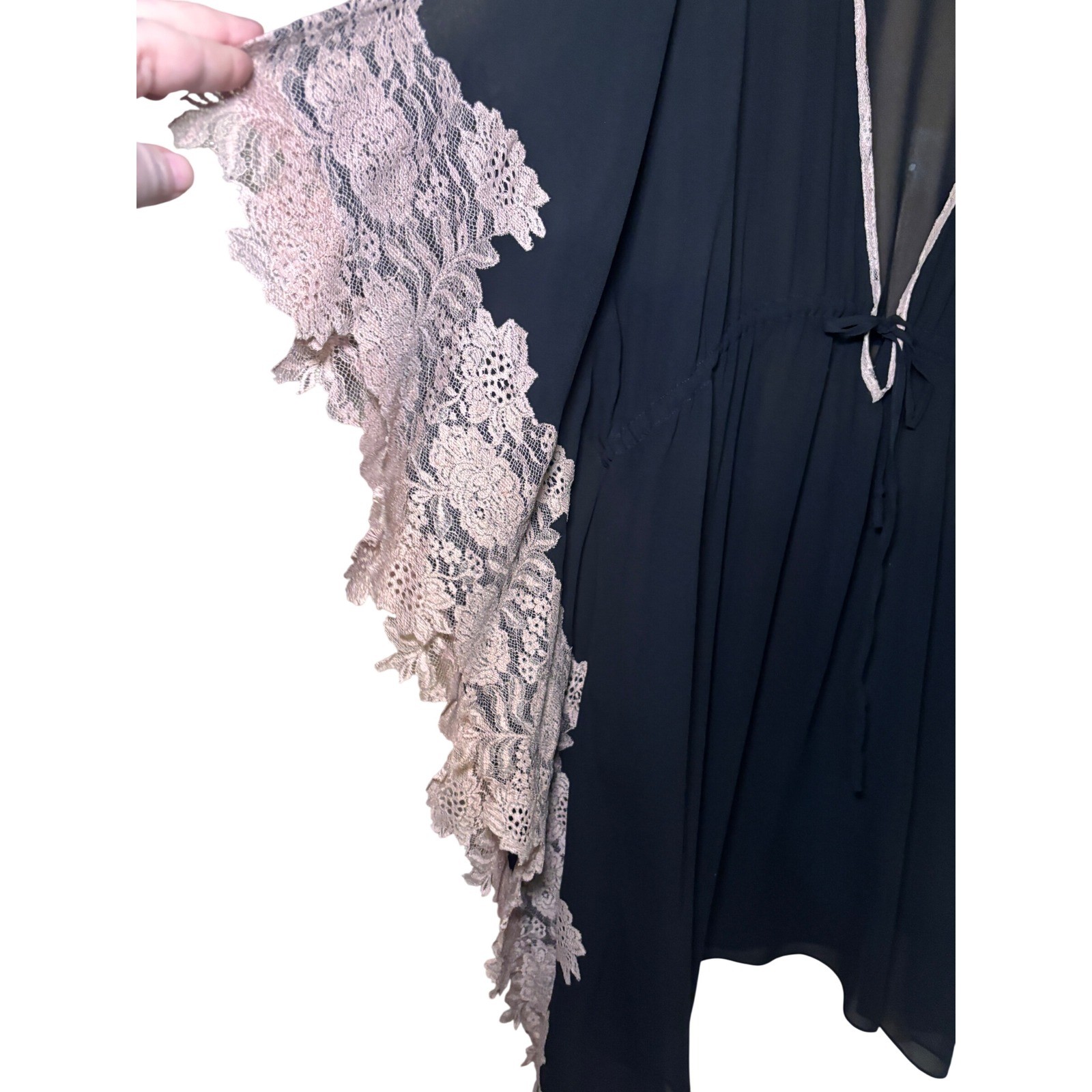 Maneesha Ruia Womens Kaftan One Size Black Lace Trim Sheer Chiffon Boho Romantic