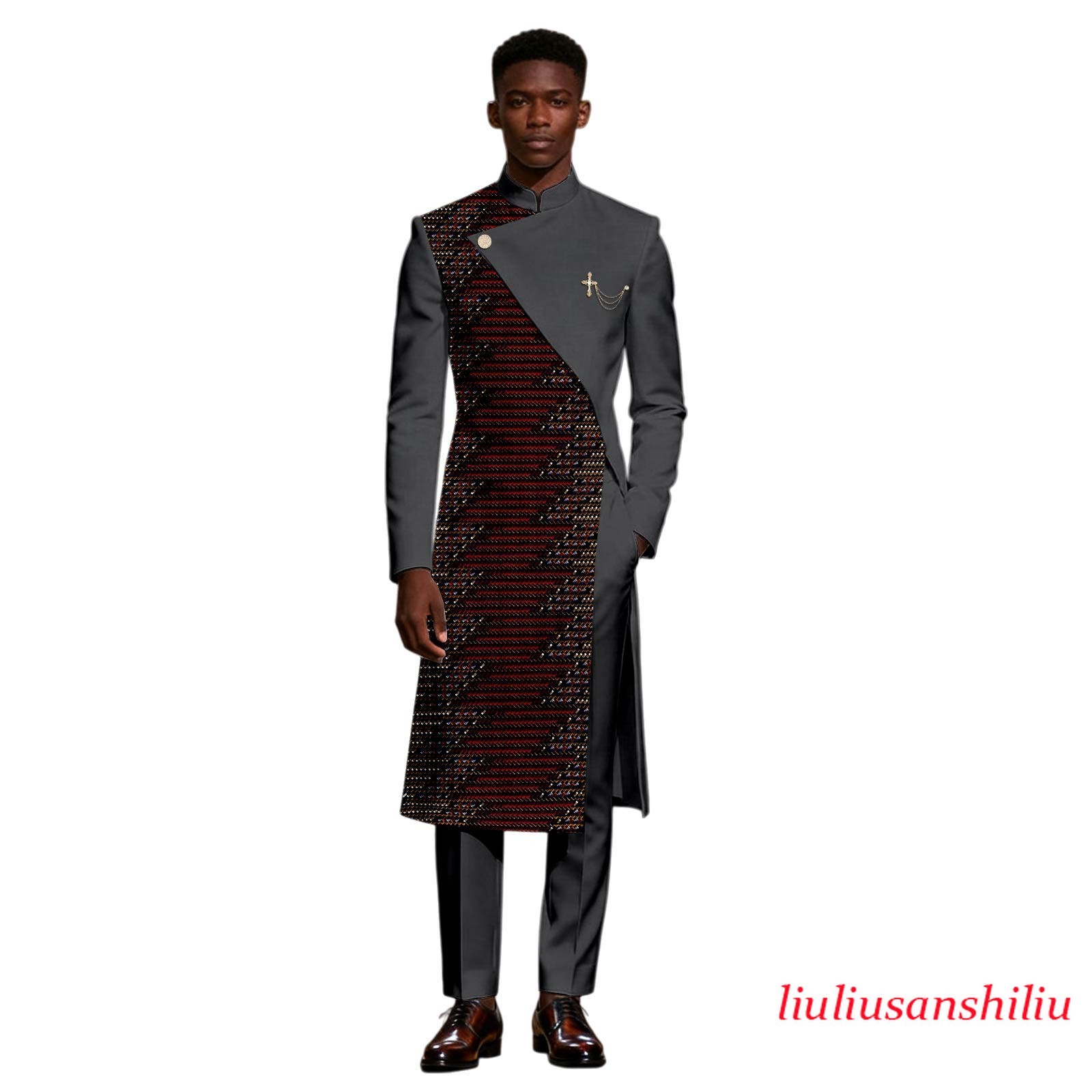 African Suits for Men Dashiki Printed Long Jacket and Pants 2 Piece Set African