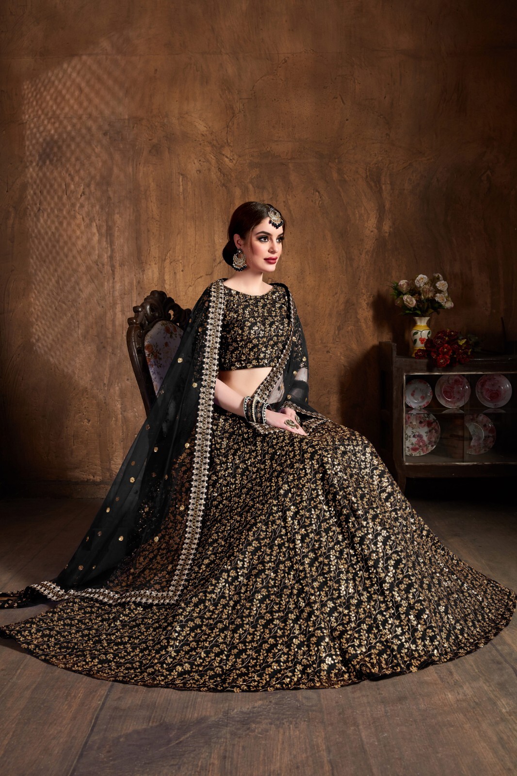 Fancy Black Silk Zari And Sequence Heavy Embroidery Work Lehenga Choli For Women