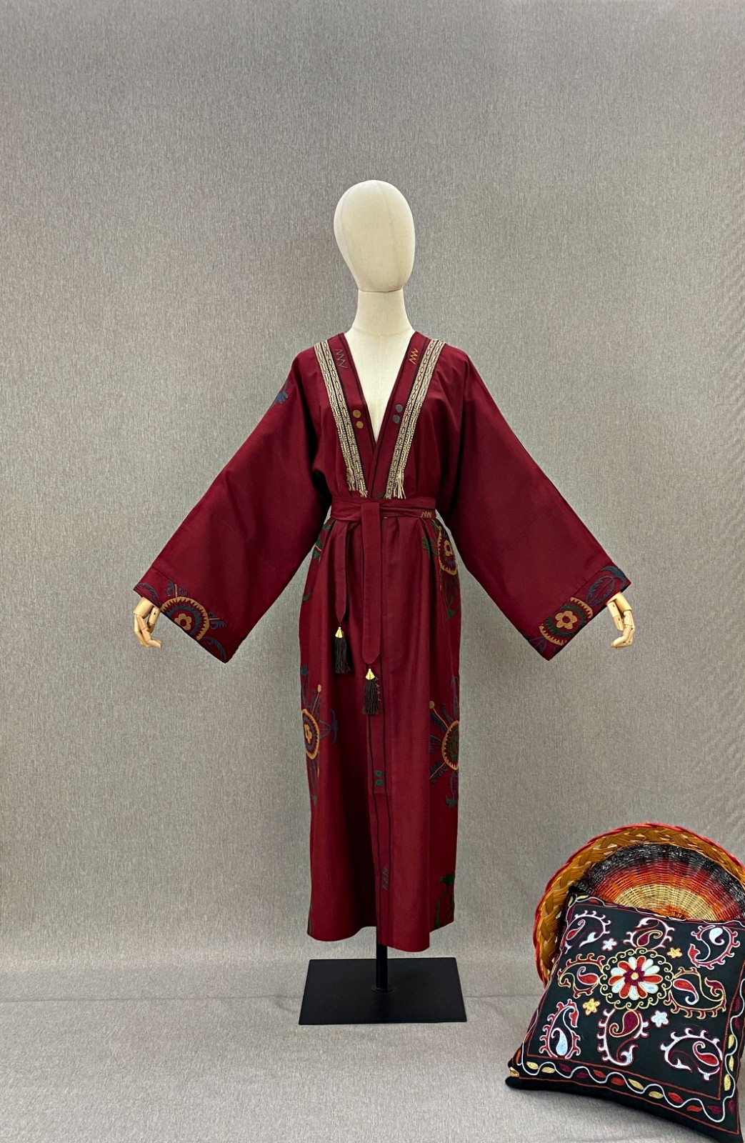Vintage Uzbek Suzani Chapan Robe Jacket Embroidered OOAK Boho Ethnic Coat Kimono