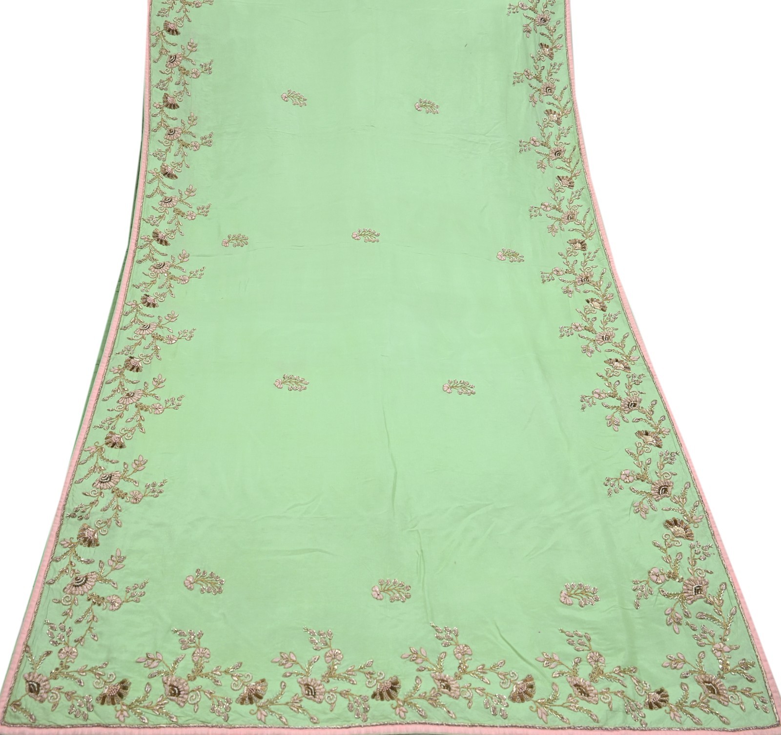 Pre-owned Sari Green Pure Chanderi Silk Hand Embroidered Anamika Khanna saree