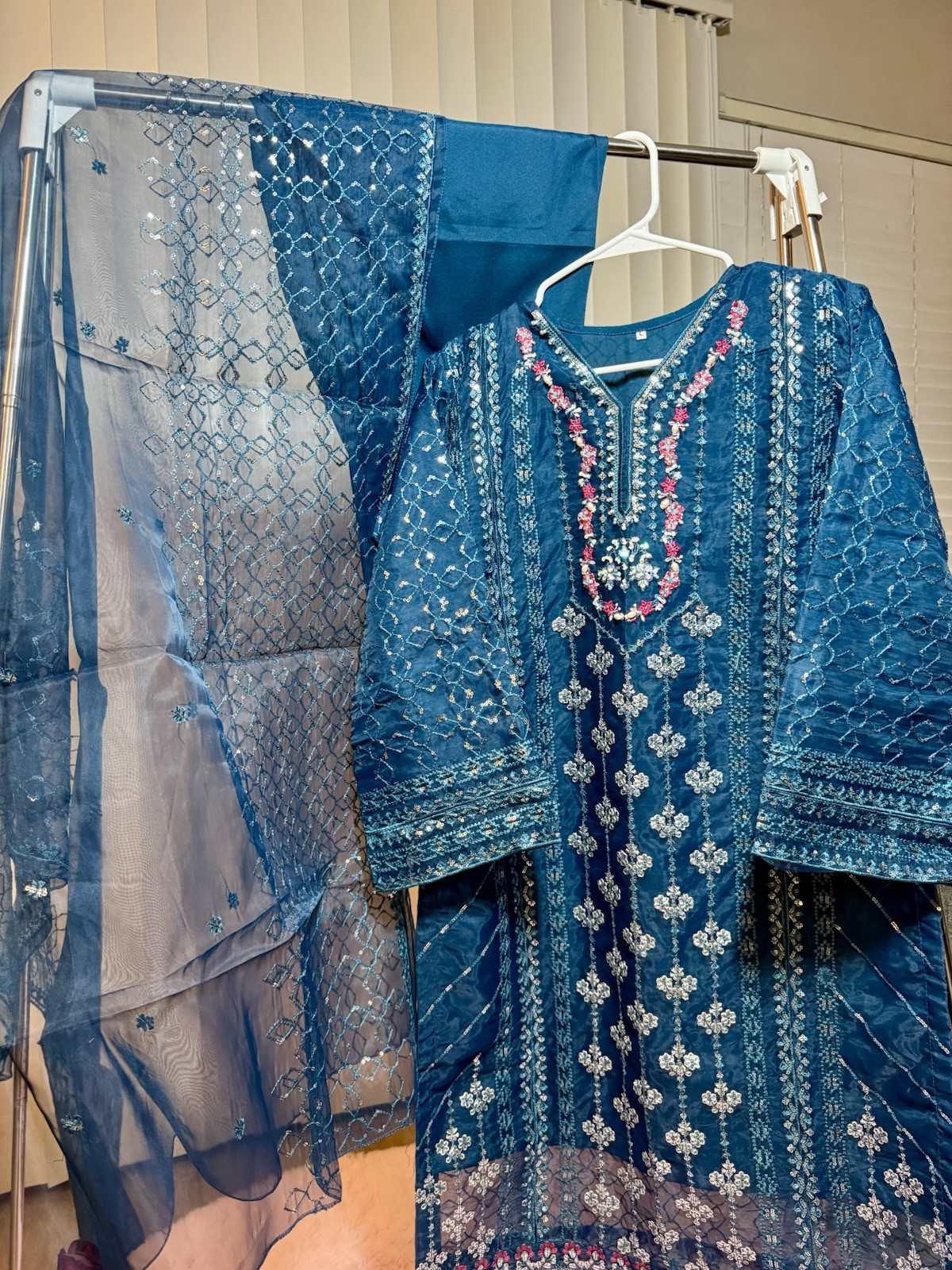 Women’s Blue Pakistani 3 pc suit, Size L
