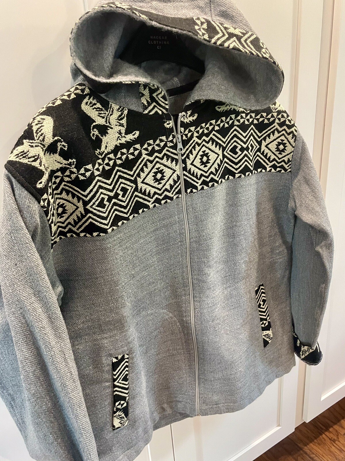 Hecho En Made Light Wool Full Zip Hooded Jacket Coat Eagles Unisex M Ecuador