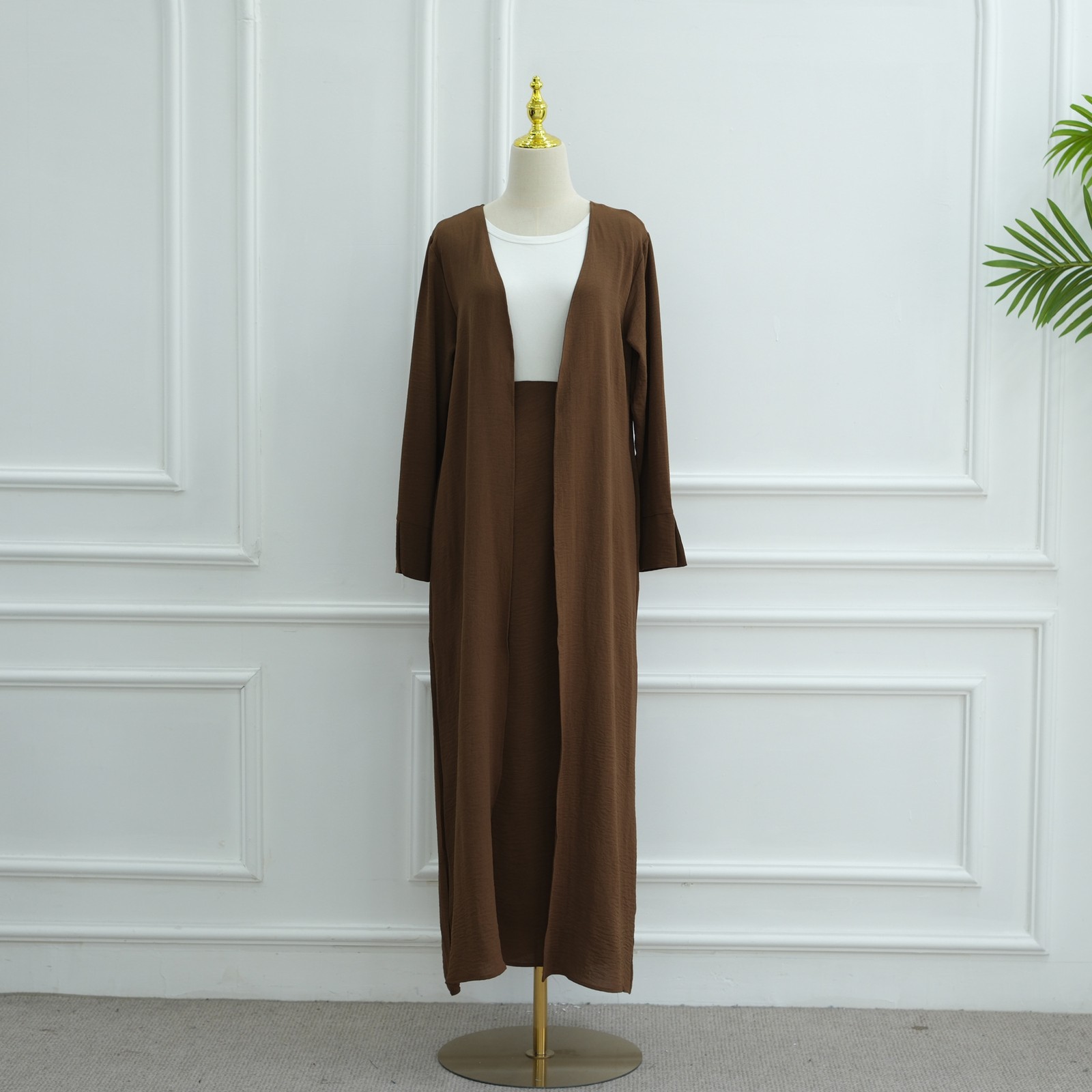 Vintage Muslim Women Open Abaya Cardigan+Long Skirt Sets 2 Piece Kaftan Kimono