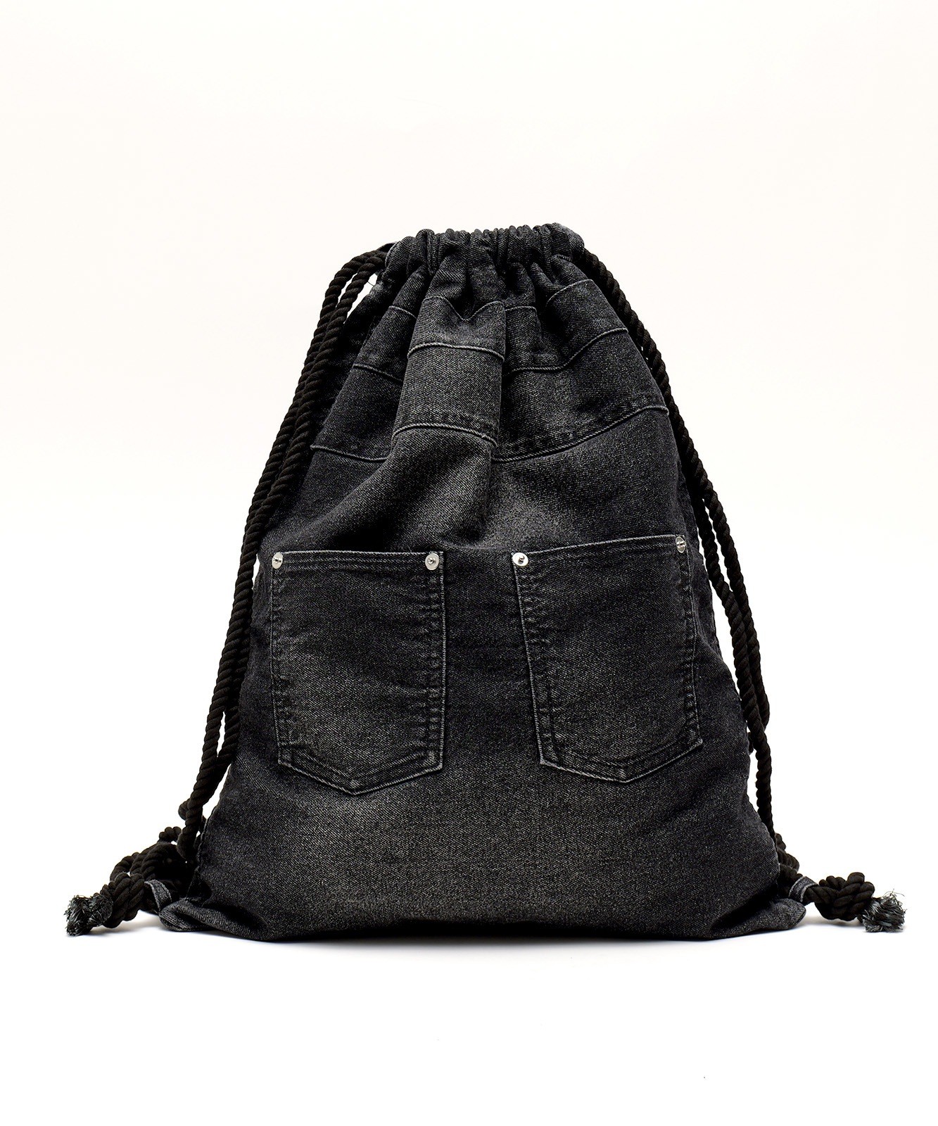 DEVICE Washed Denim Drawstring Backpack Unisex Vintage Finish RRD24049