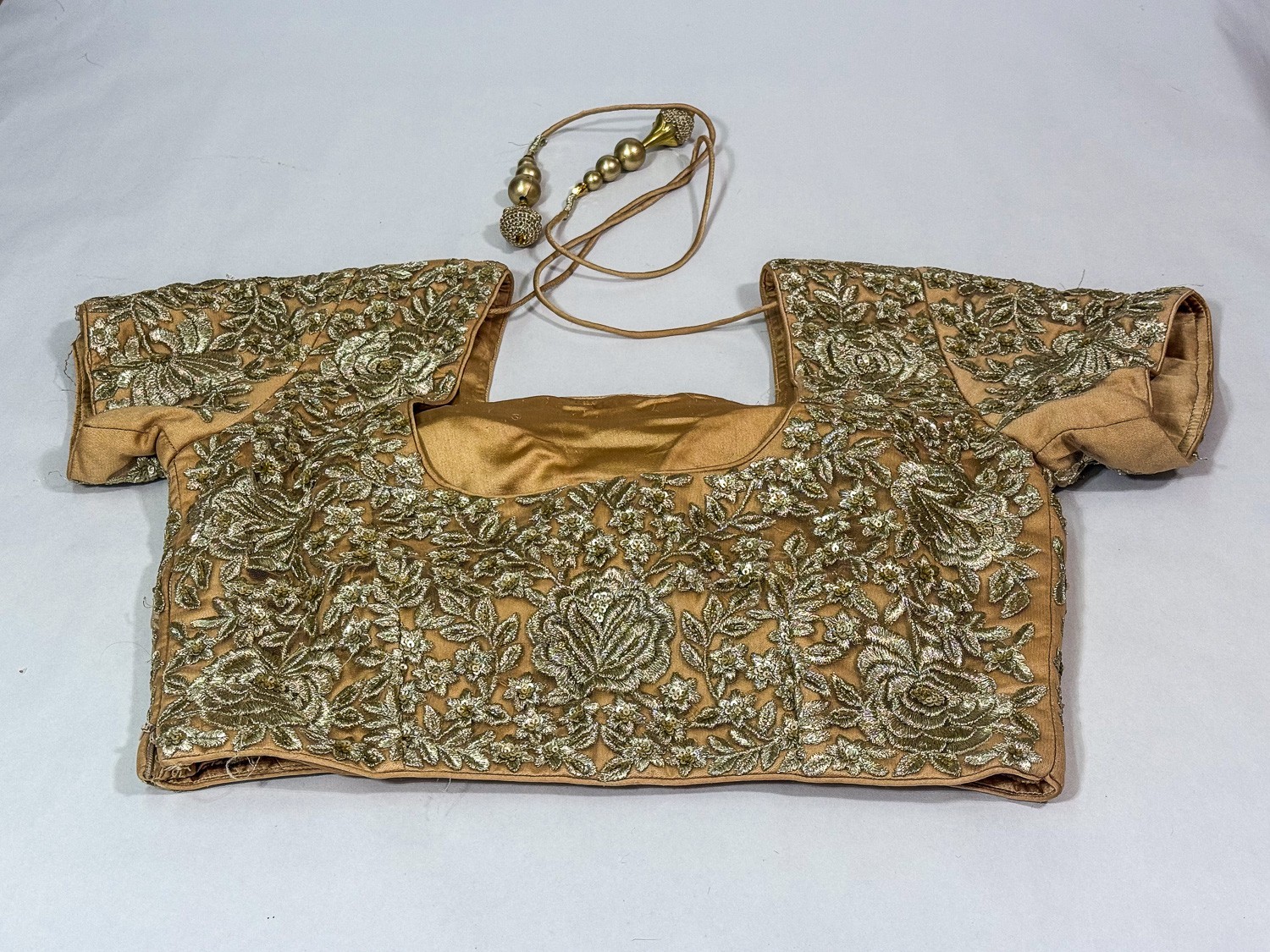 [E704] Sparkling Gold Choli Blouse for Women Short Sleeve small-med 32″ bust