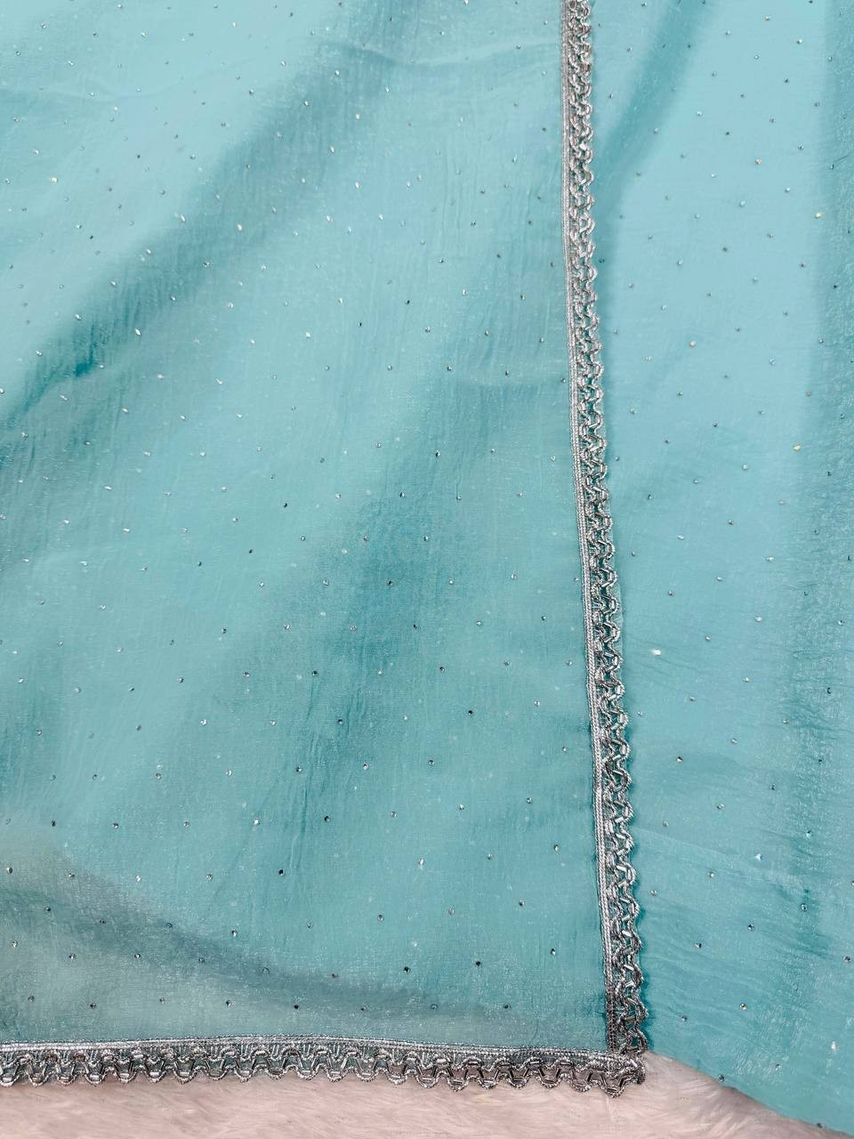 Latest Crunch Silk Sky Blue Gown Bottom With Dupatta For Indian Festive Wear