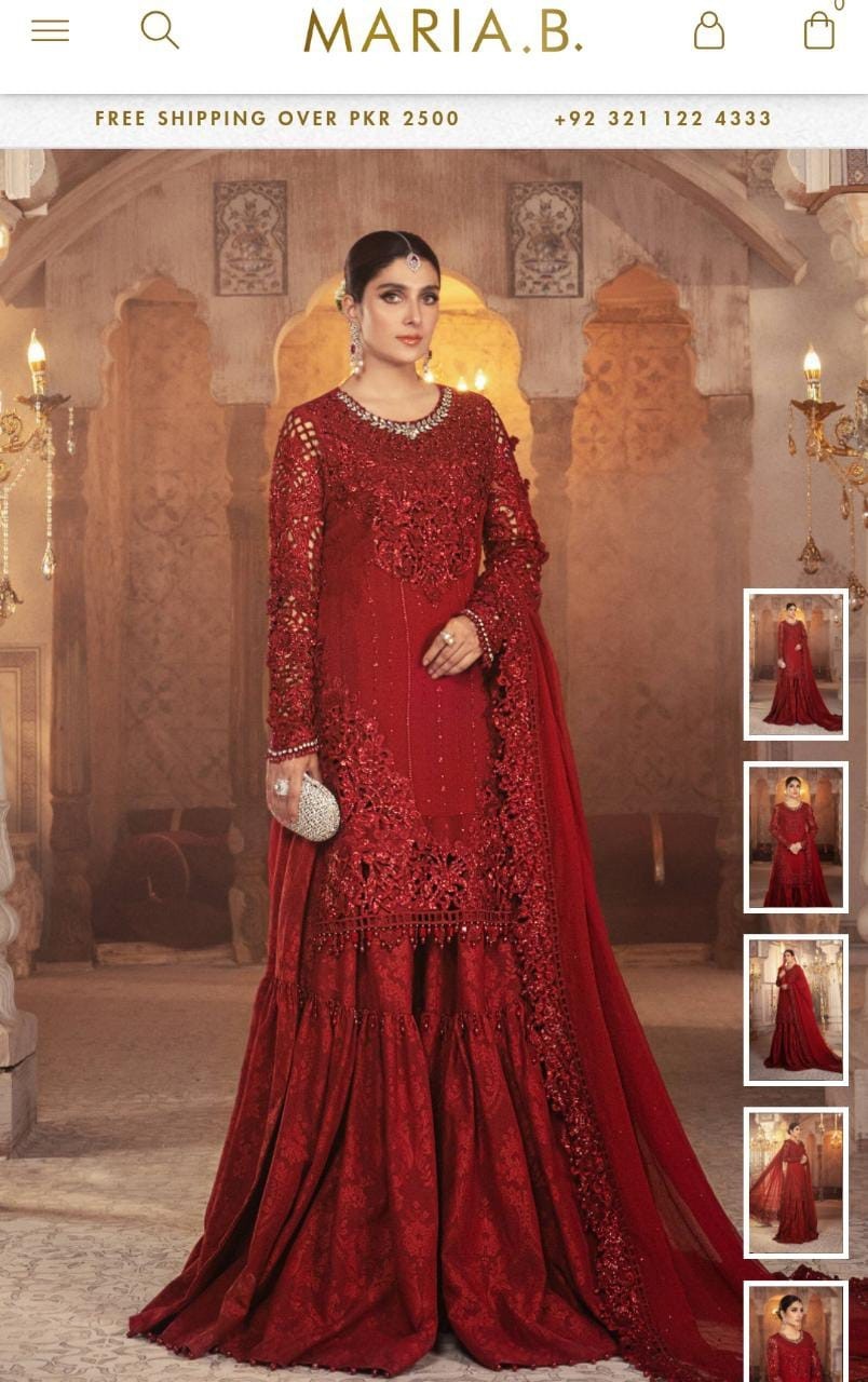 Maria B M BROIDERED Fabrics Tailored Kameez Gharara Dupatta M/L Pit To Pit 22in