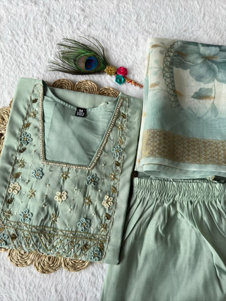 Indian Women Mint Roman Floral Printed Kurta Kurti Top Tunic Ethnic New Dress