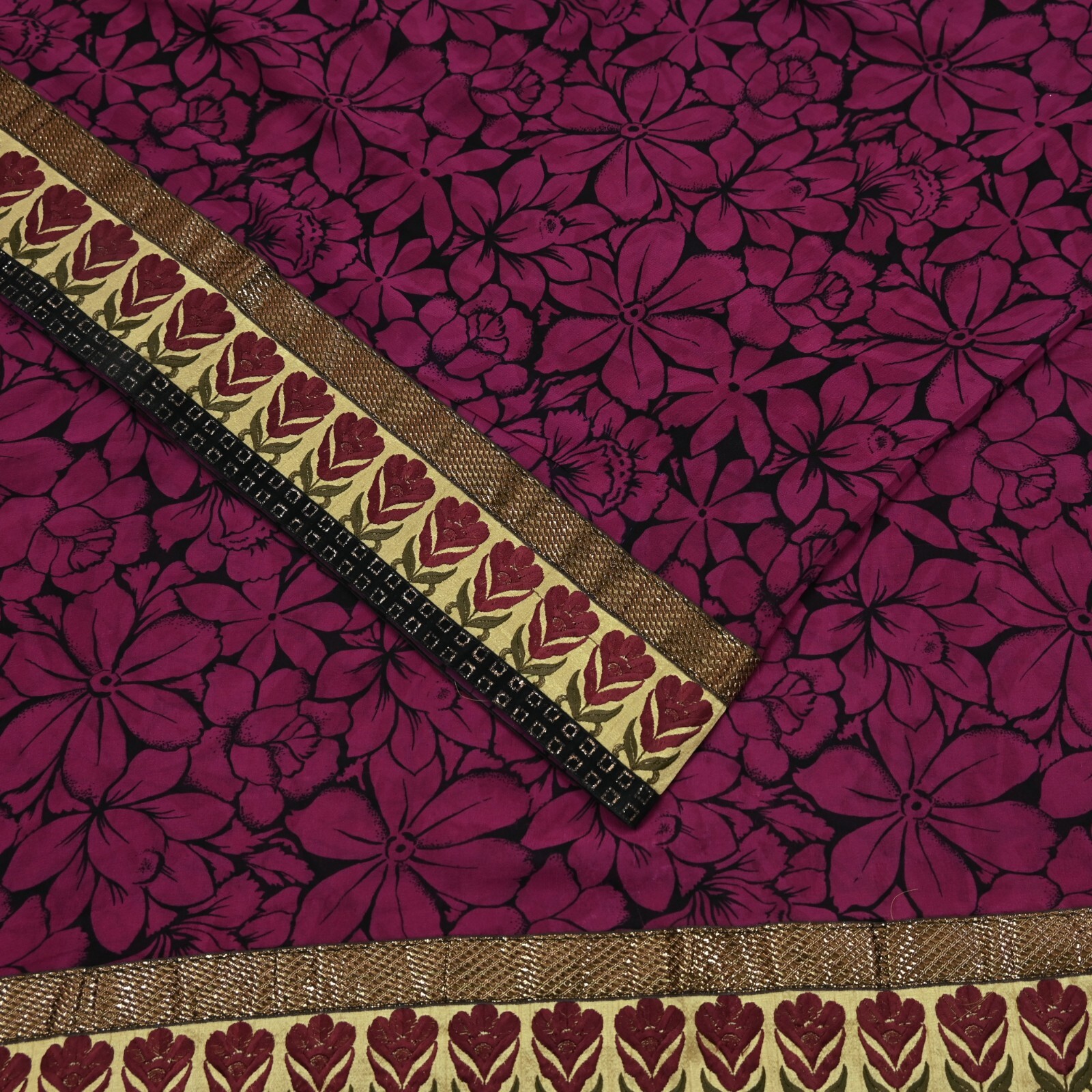 Indian Vintage Sari Pure Georgette Silk Printed Saree Craft Fabric Sewing 5yd
