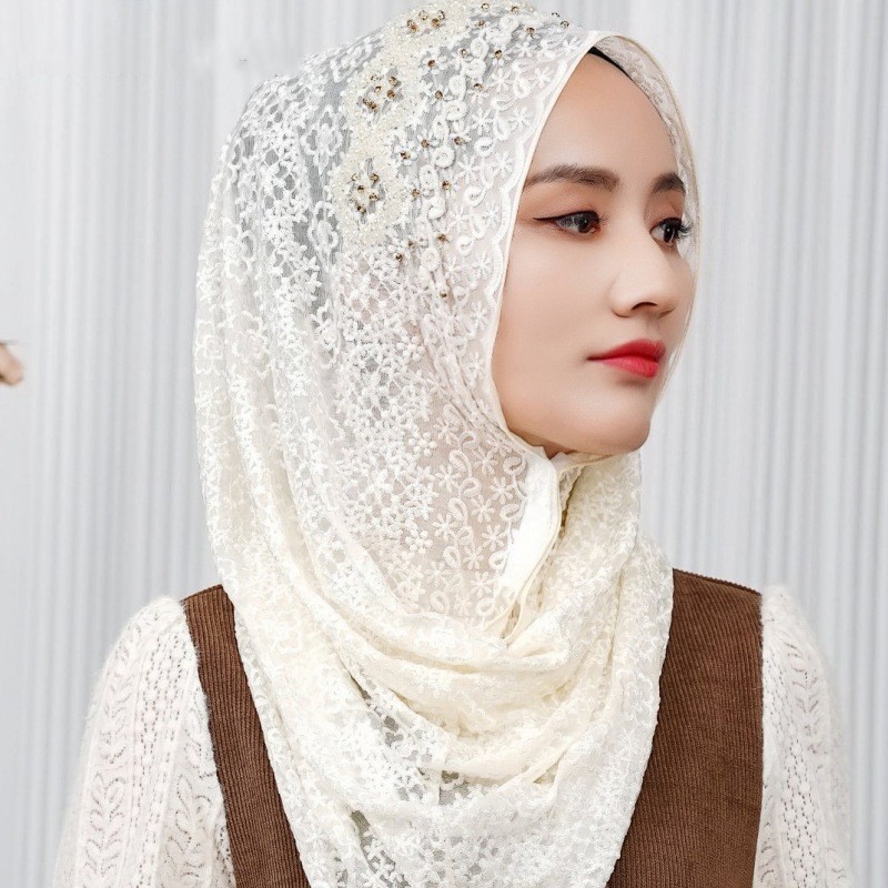 New Silk Hijabs Women Malaysia Wrap Cap Muslim Print Bead Scarf Hair Cover Shawl
