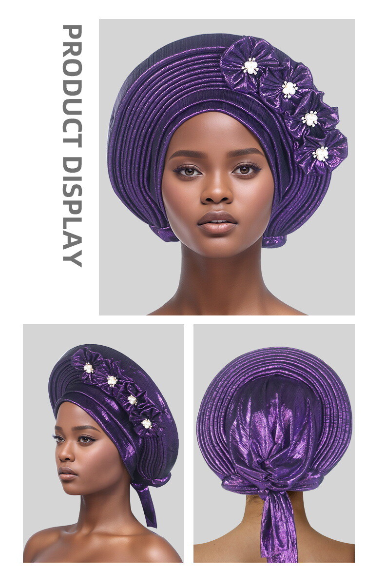 Auto Gele Headtie Head Wrap Caps Women Hats Multilayer Pleated African Headwear