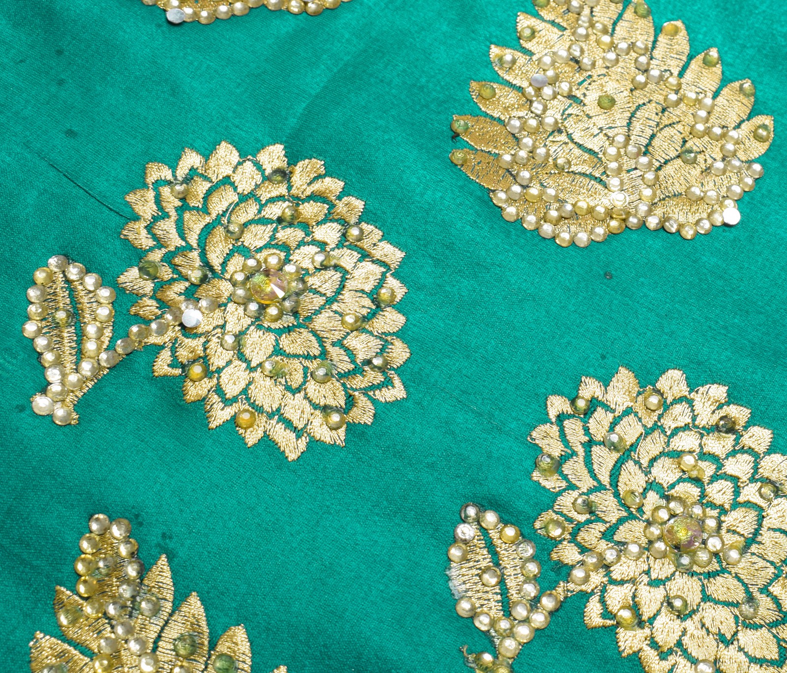 Sushila Vintage HEAVY Green Sari ArtSilk Embroidered Banarasi Brocade 6 YD Sari