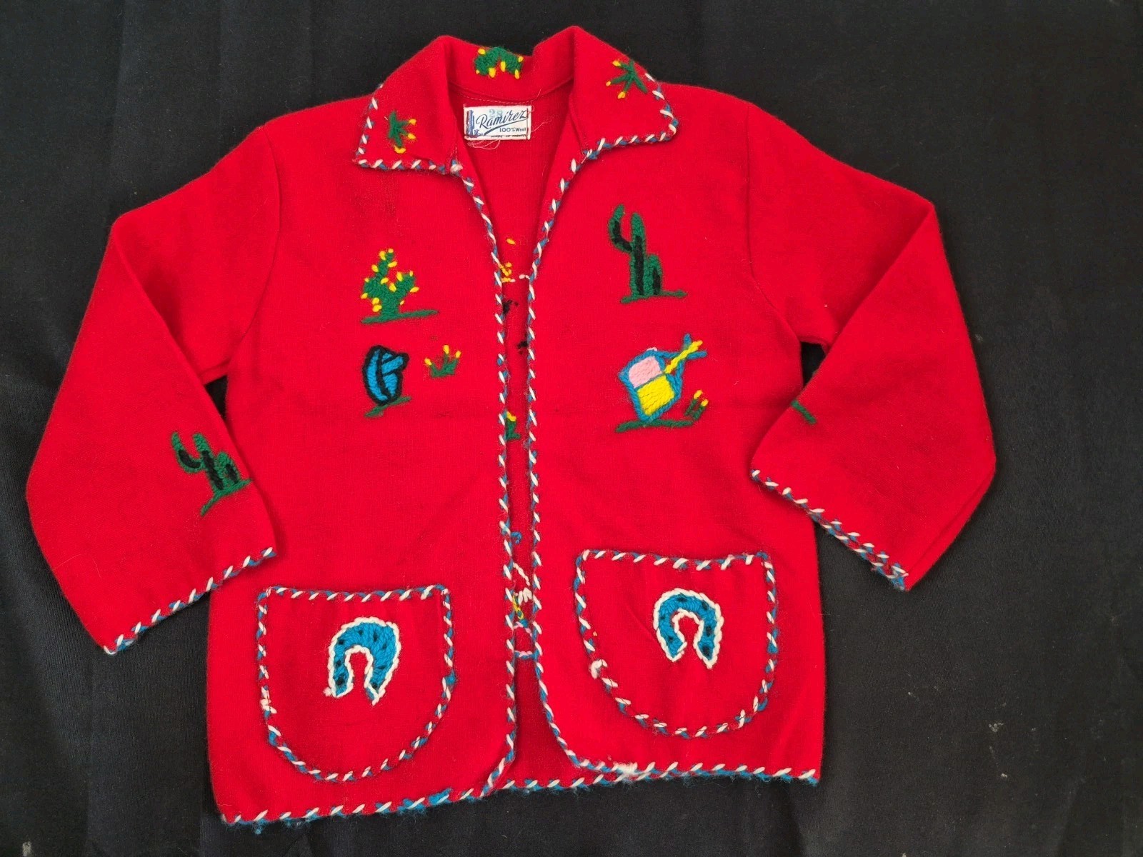 Vtg Ramirez 1970s Mexican Folk Art Hand Embroidered Tour Coat 100% Wool Y-Sm