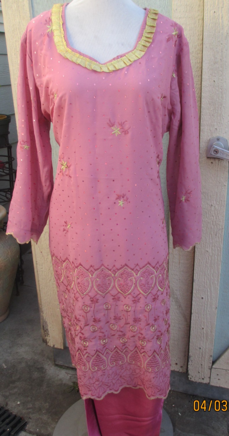 beautiful flower embroidery salwar kameez material chiffon Size XL 46