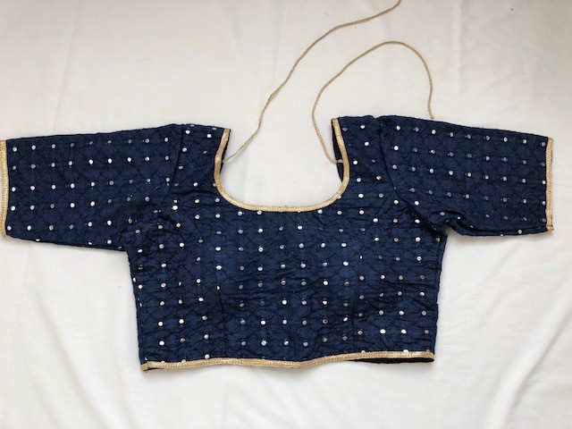 Bollywood Stitched Sari Blouse Navaratri choli Shirt Top Sz M Navy Blue