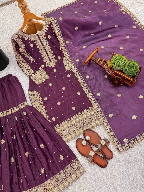 New Designer Pure Natural Crepe Silk Top Palazzo With Dupatta For Function
