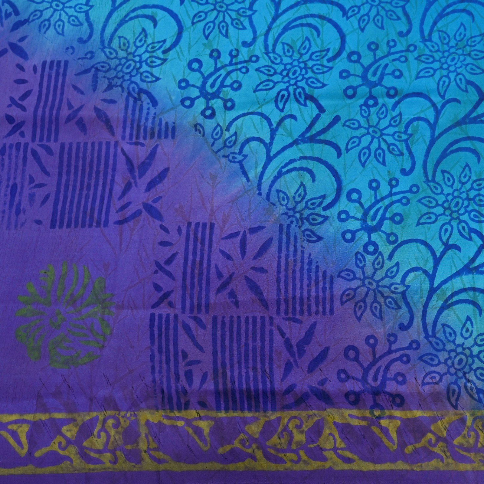 Vintage Sari Purple & Blue Pure Silk Printed Saree 6yd Sewing Craft Fabric Soft