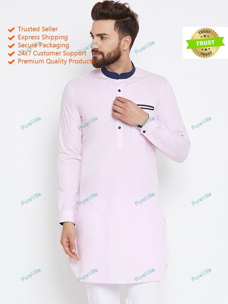 Indian Cotton Mens Kurta Shirt Big & Tall Traditional Mans Kurta