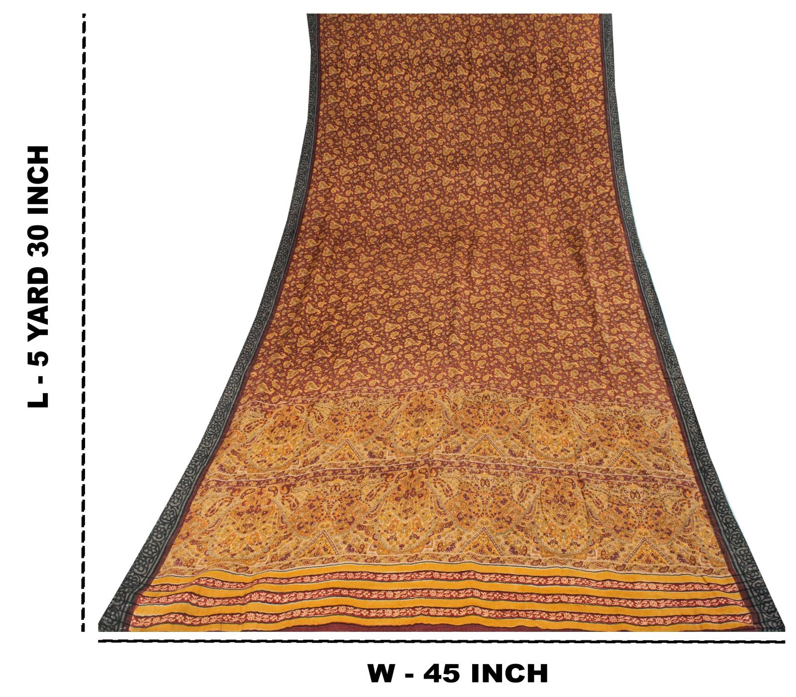 Sanskriti Vintage Red Pure Woolen Saree Paisley Print Sari 5Yd Soft Craft Fabric
