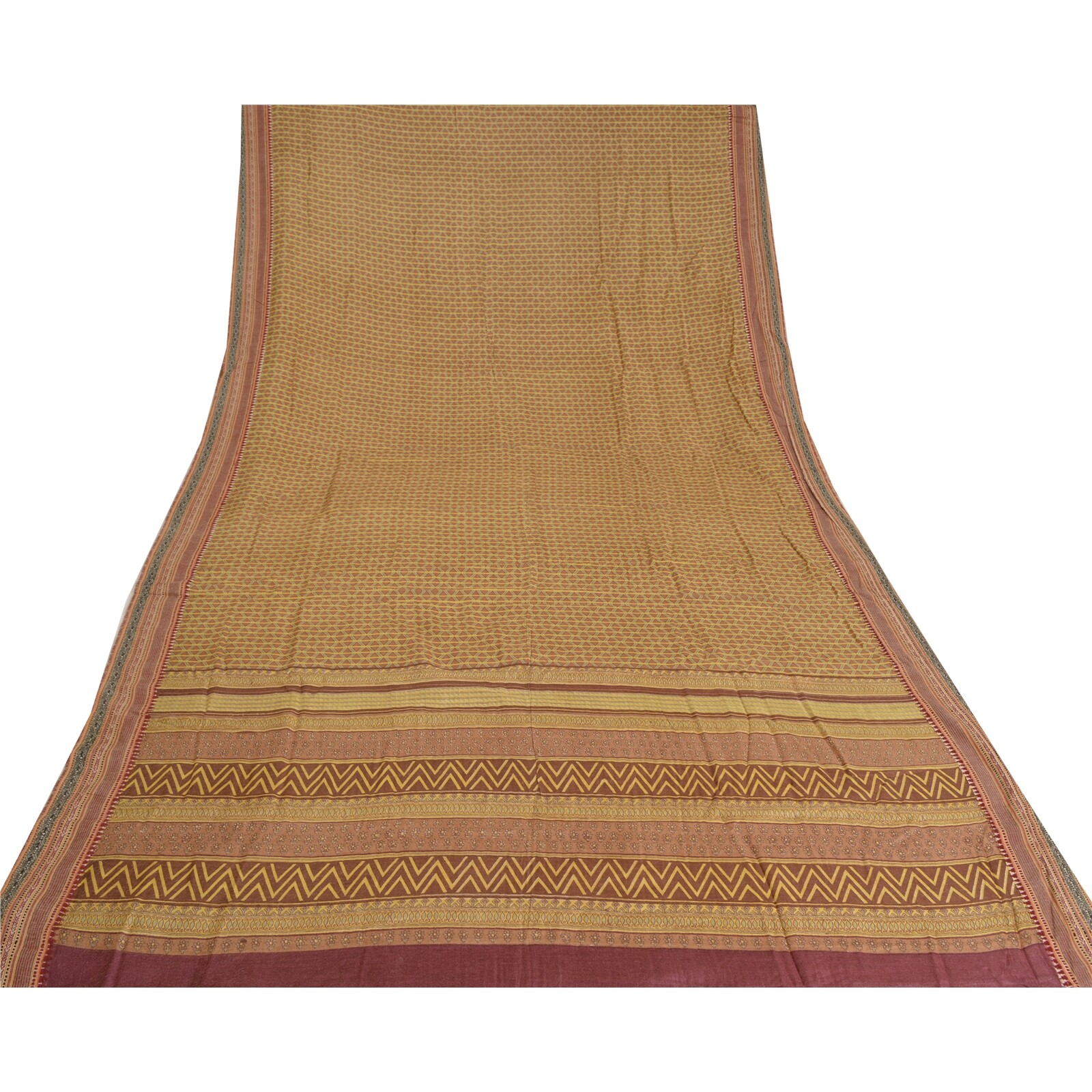 Sanskriti Vintage Multicolor Indian Saree Printed Pure Woolen Fabric 5 Yard Sari