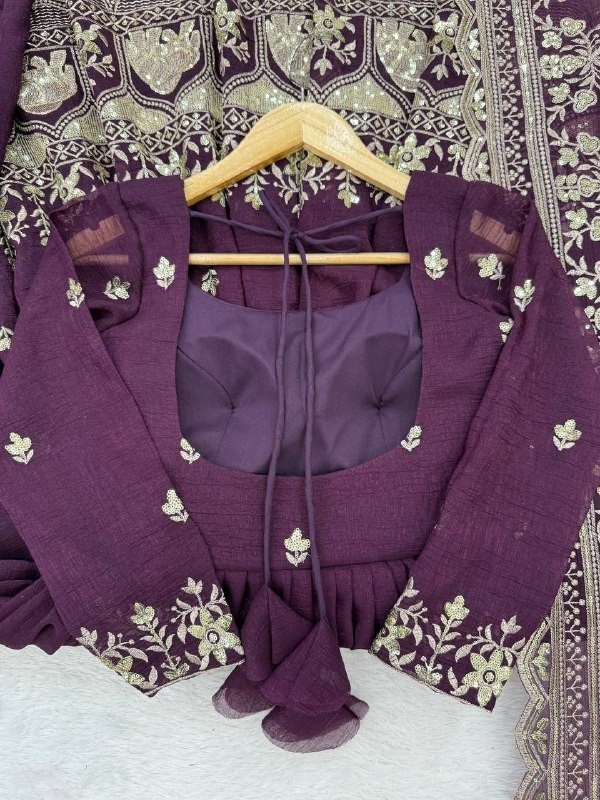 Stunning Heavy Crunchy Silk Purple Gown Bottom With Dupatta For Women & Girls