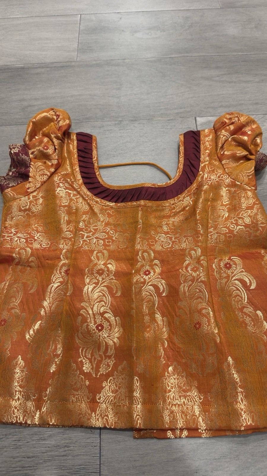Indian Traditional Party Wear Orange And Red Silk Top For Girls