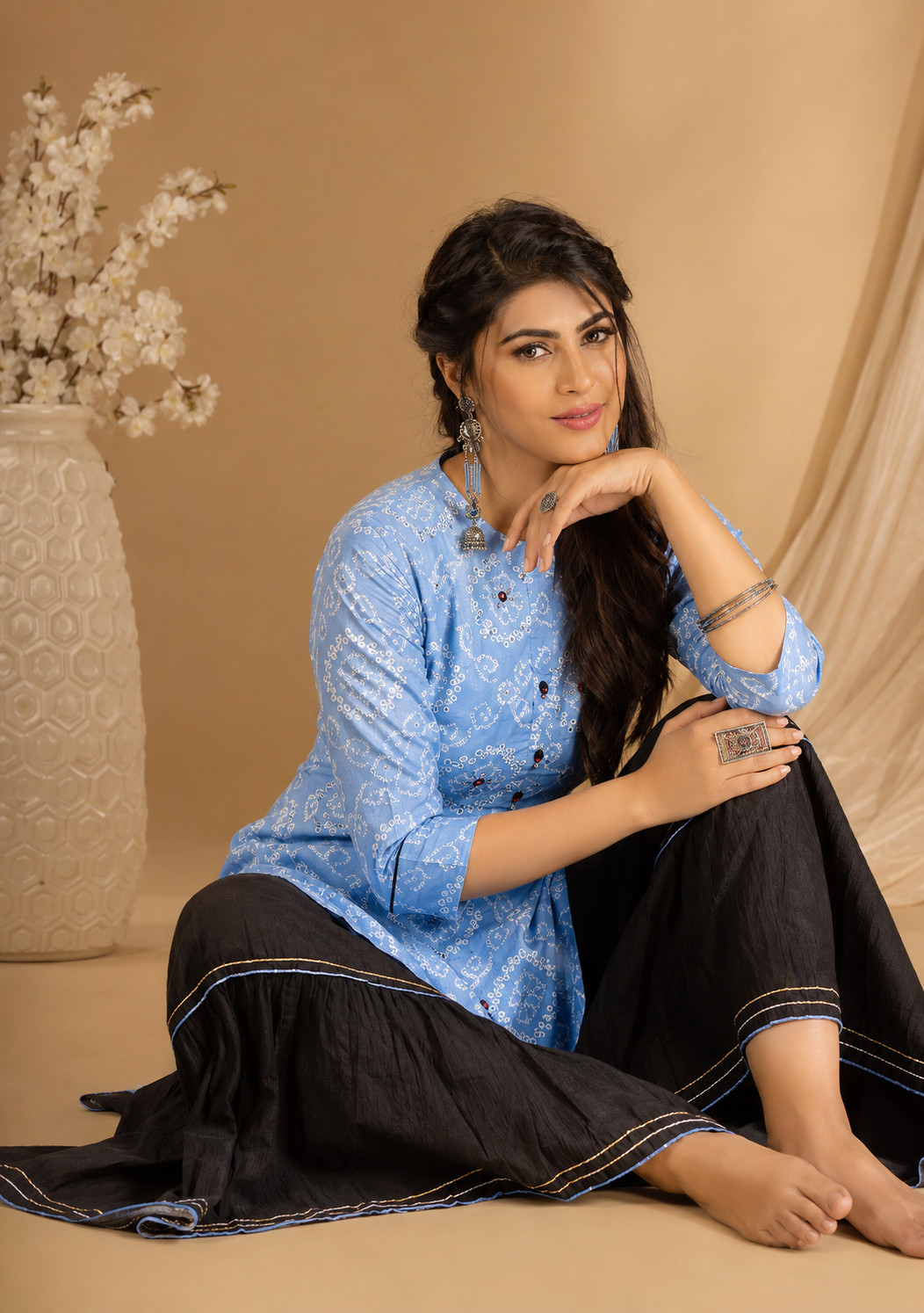 Indian Embroidered Kurta with Sharara Set Party Wear Dress