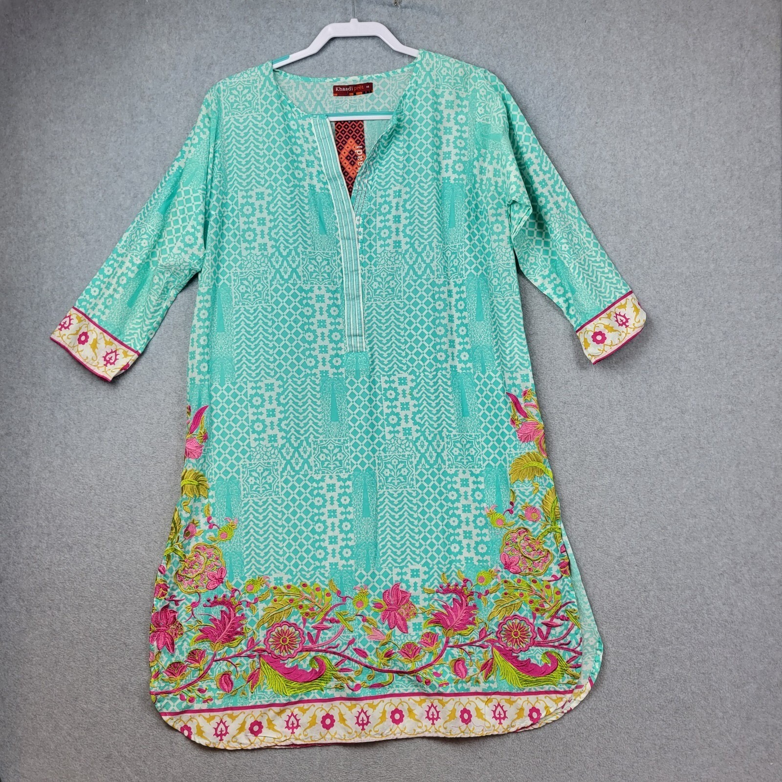 Khaadi Pret Pajama Womens Size Kurta Beach Cover Embroidered Teal Floral New