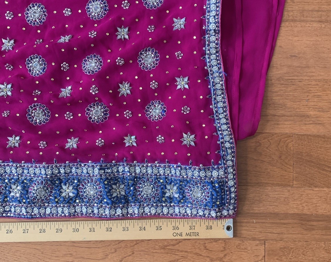 Sanskriti Vintage Indian Saree Georgette Hand Beaded Woven Fabric Ethnic Sari