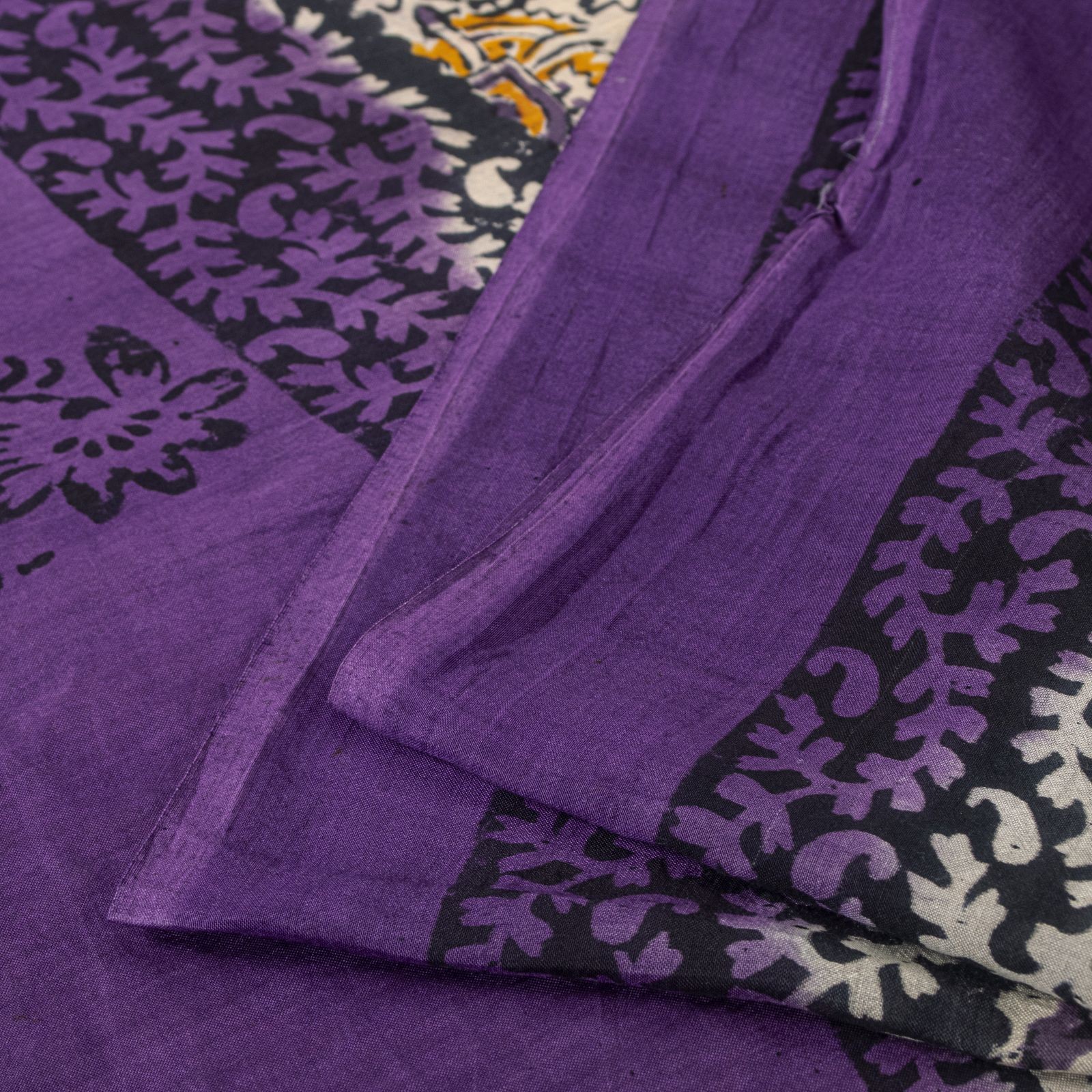 Sanskriti Vintage Saree Violet Pure Cotton Kalamkari Hand Block Print Sari 5.5Yd
