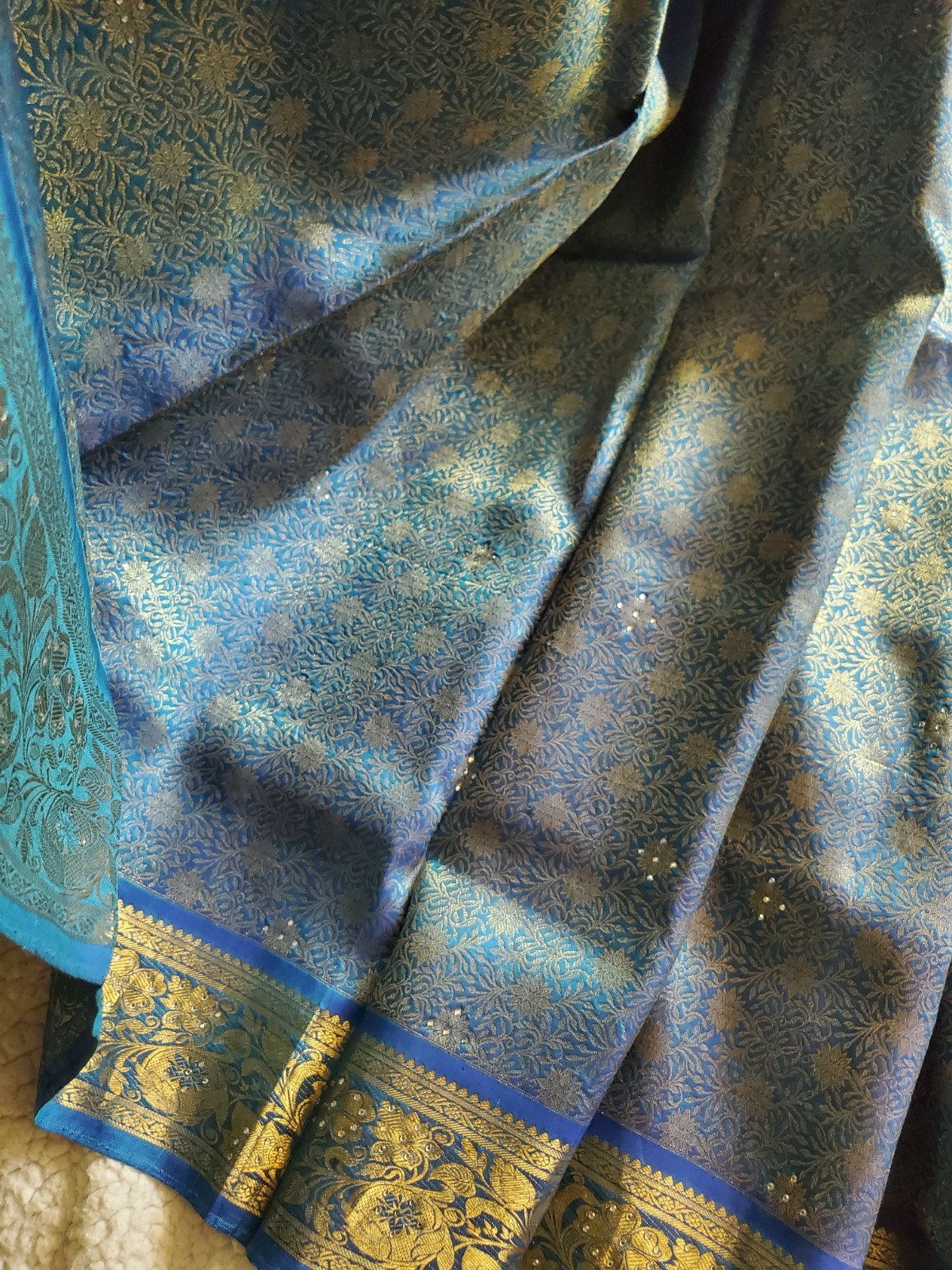 Women Pure Silk Brocade Stonework Kanjivaram Saree Designer Party Wedding Festiv