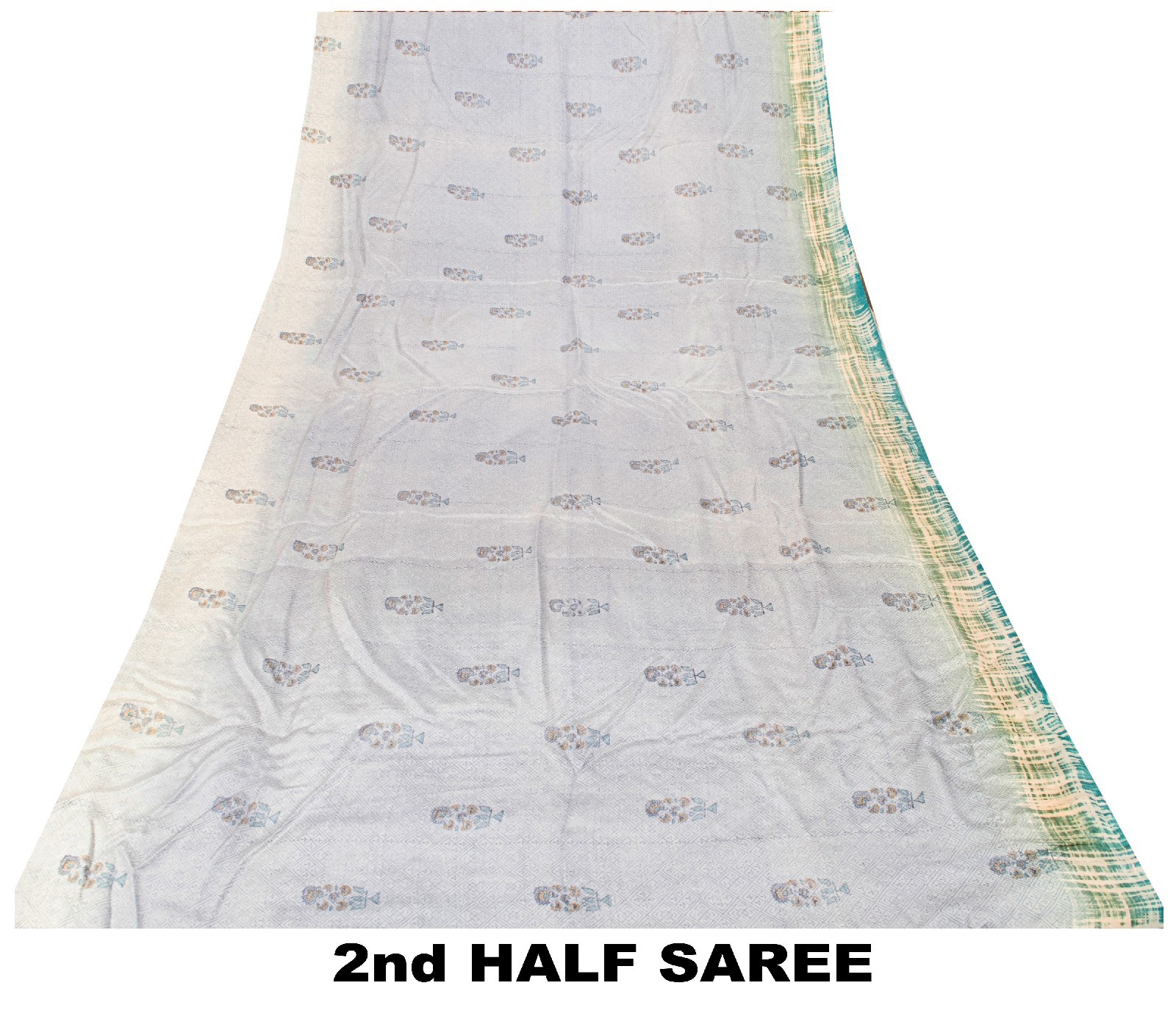 Sanskriti Vintage Soft Blue Pure Crepe Sari Floral Geometric Printed Saree 6+Yd
