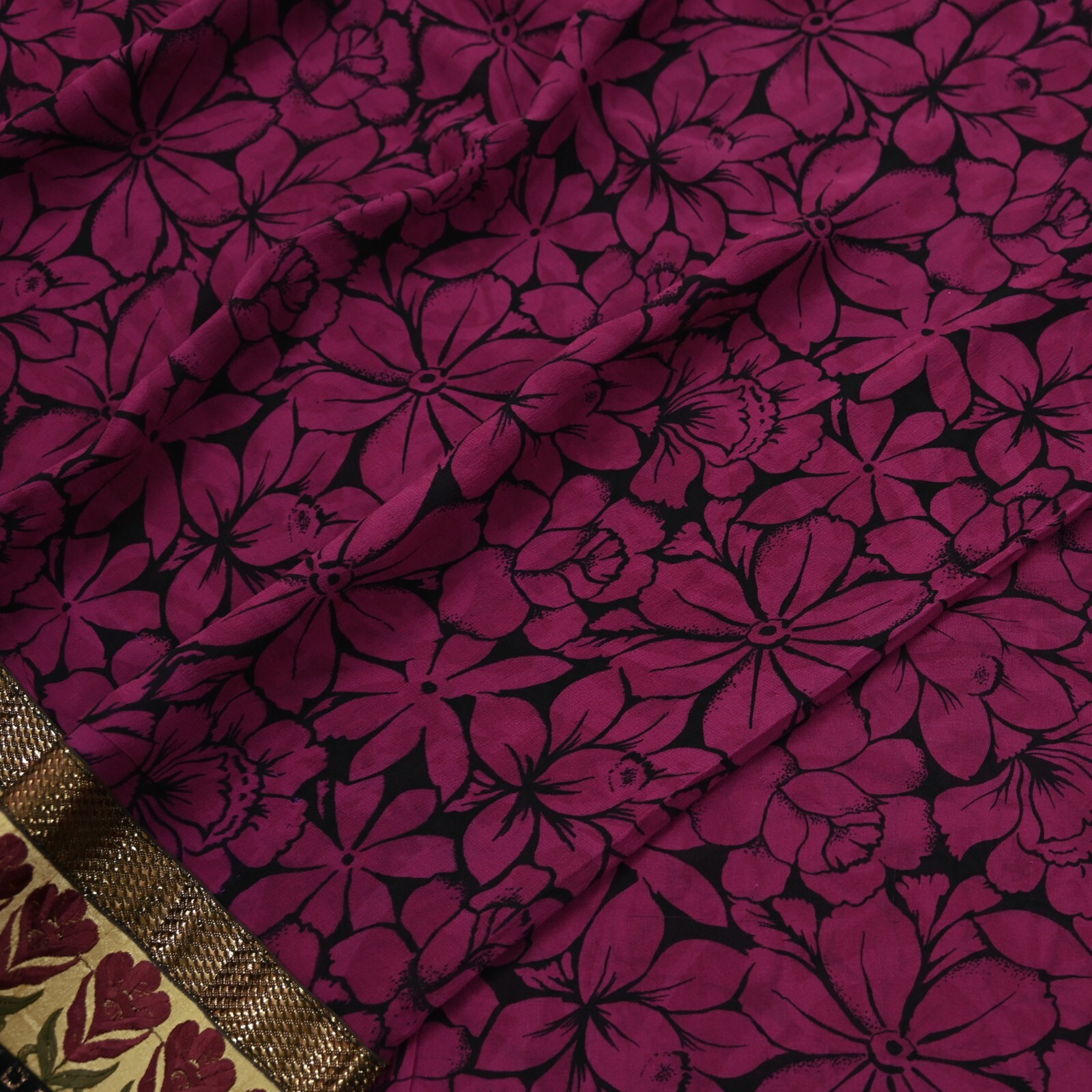 Indian Vintage Sari Pure Georgette Silk Printed Saree Craft Fabric Sewing 5yd