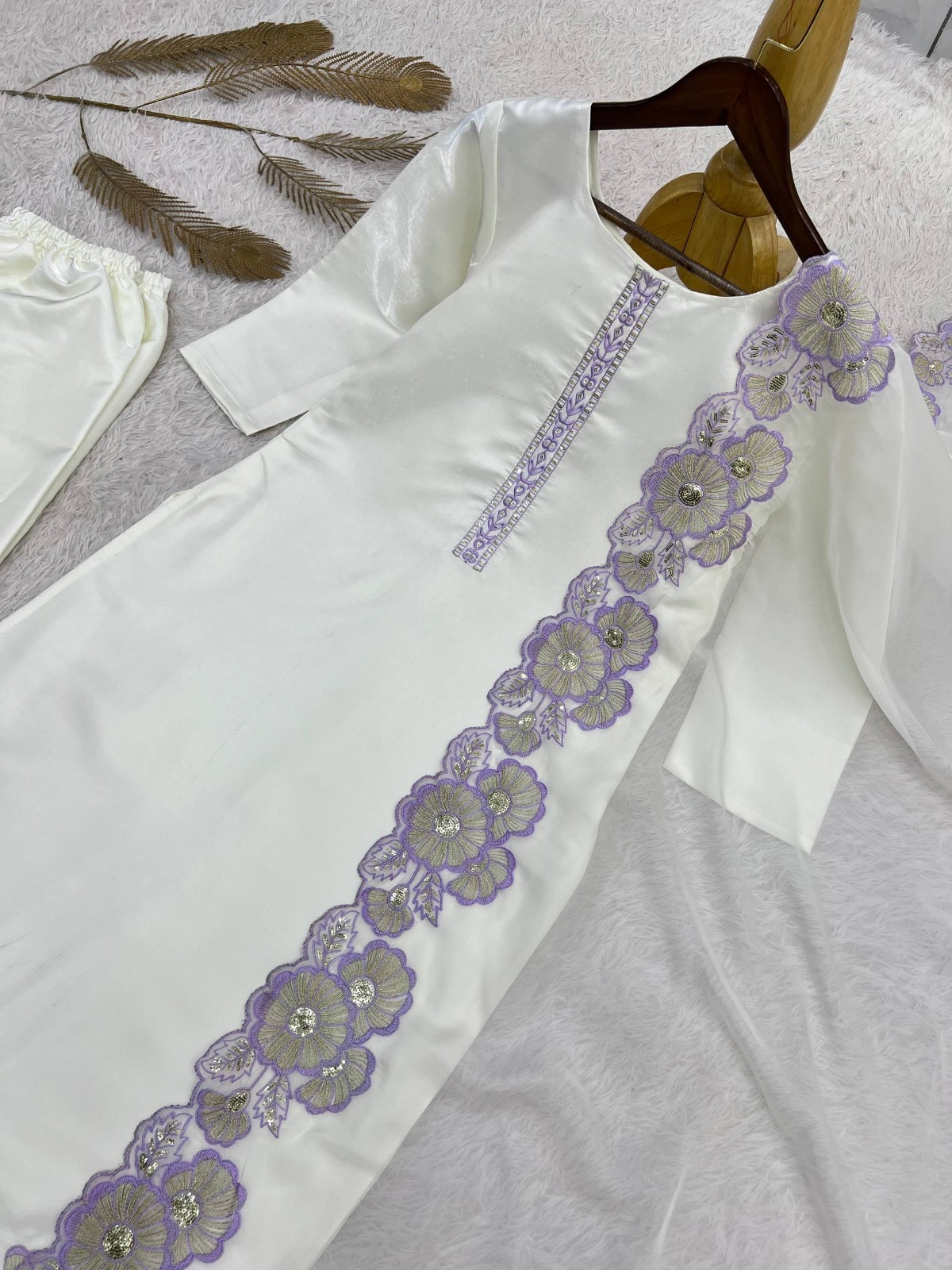 New Launch White Roman Glass Silk Salwar Kameez With Dupatta For Women