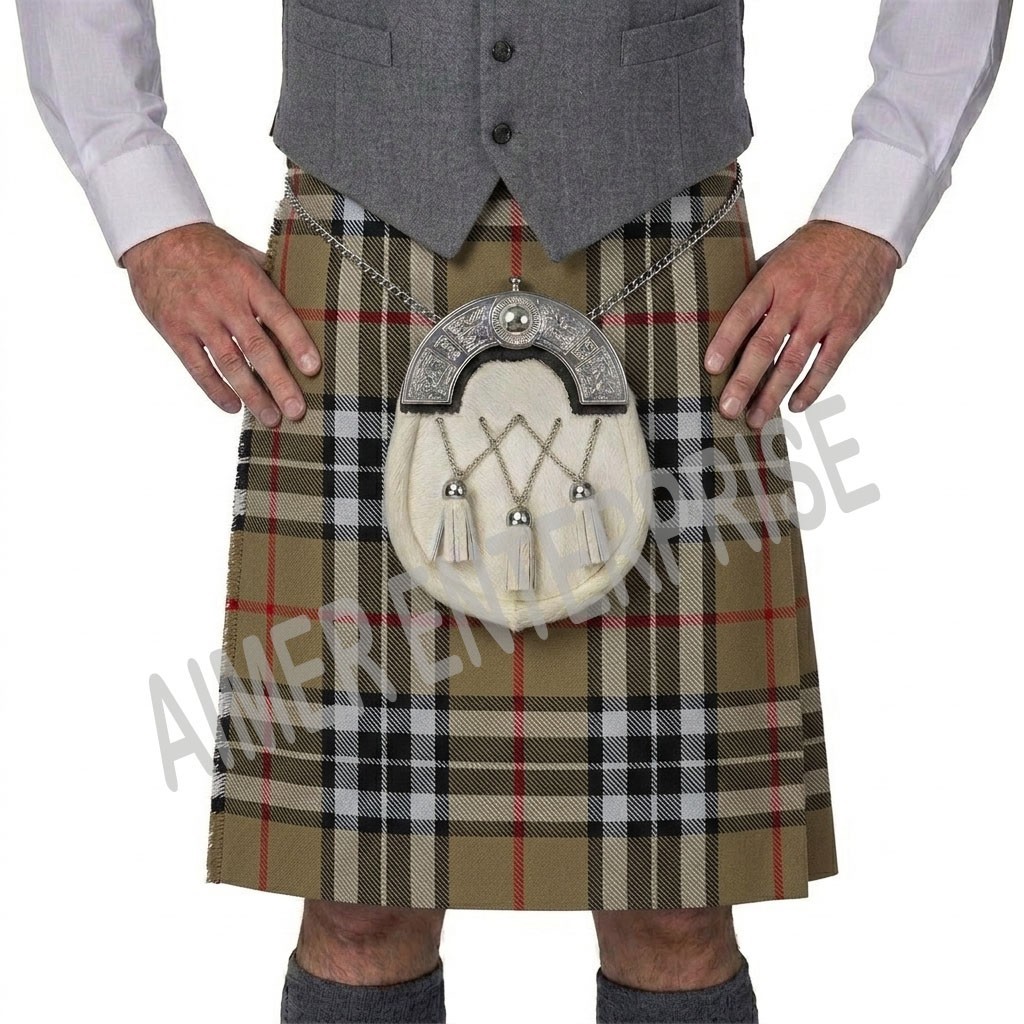 Scottish Traditional Handmade Thomson Camel Kilt for men Custom Made