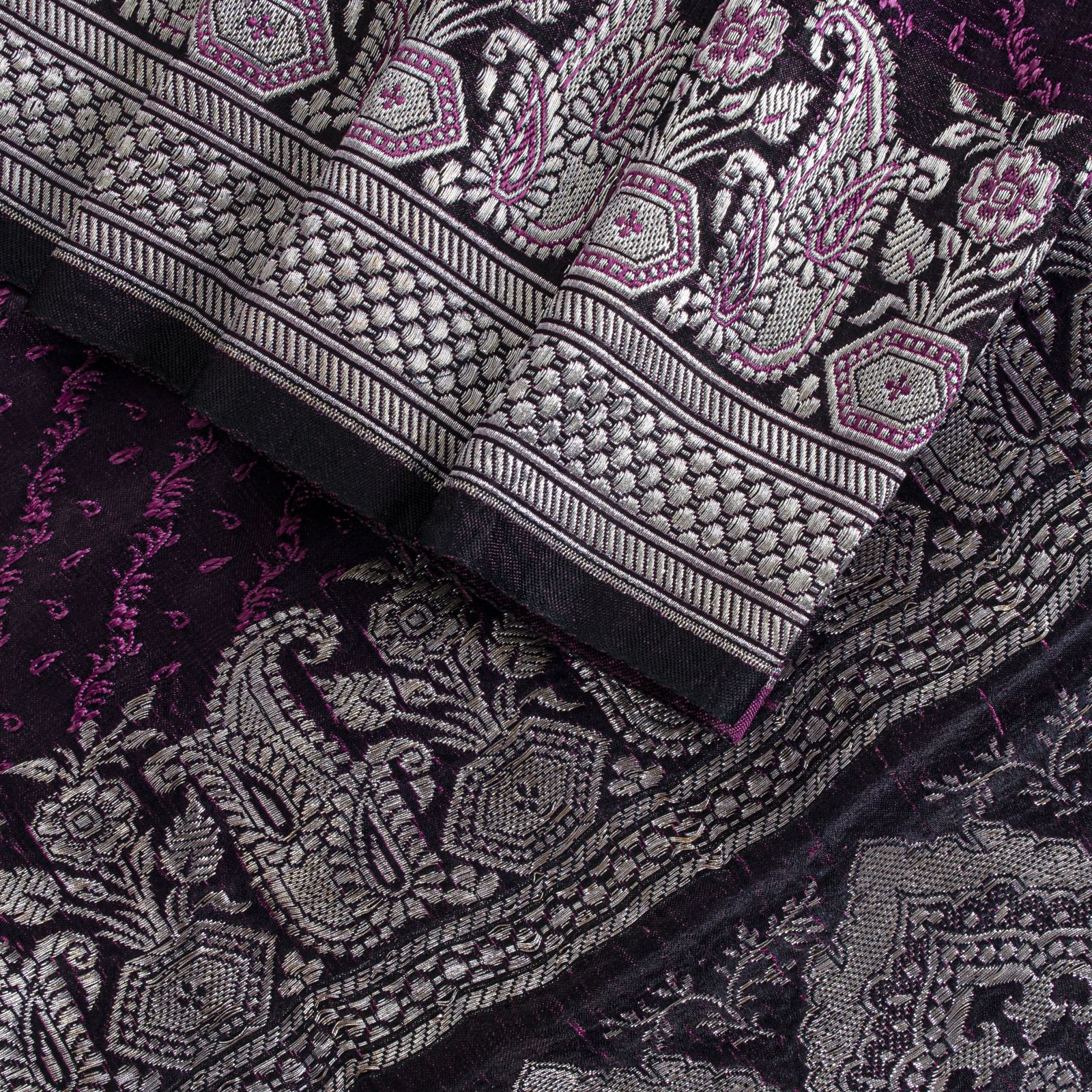 Sanskriti Vintage Purple Pure Satin Saree Banarasi Brocade Zari Hand-Woven Sari