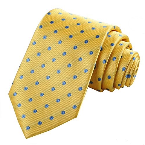 Mens Necktie Polka Dot Ties For Men Classic Dressing Tie Yellow Blue