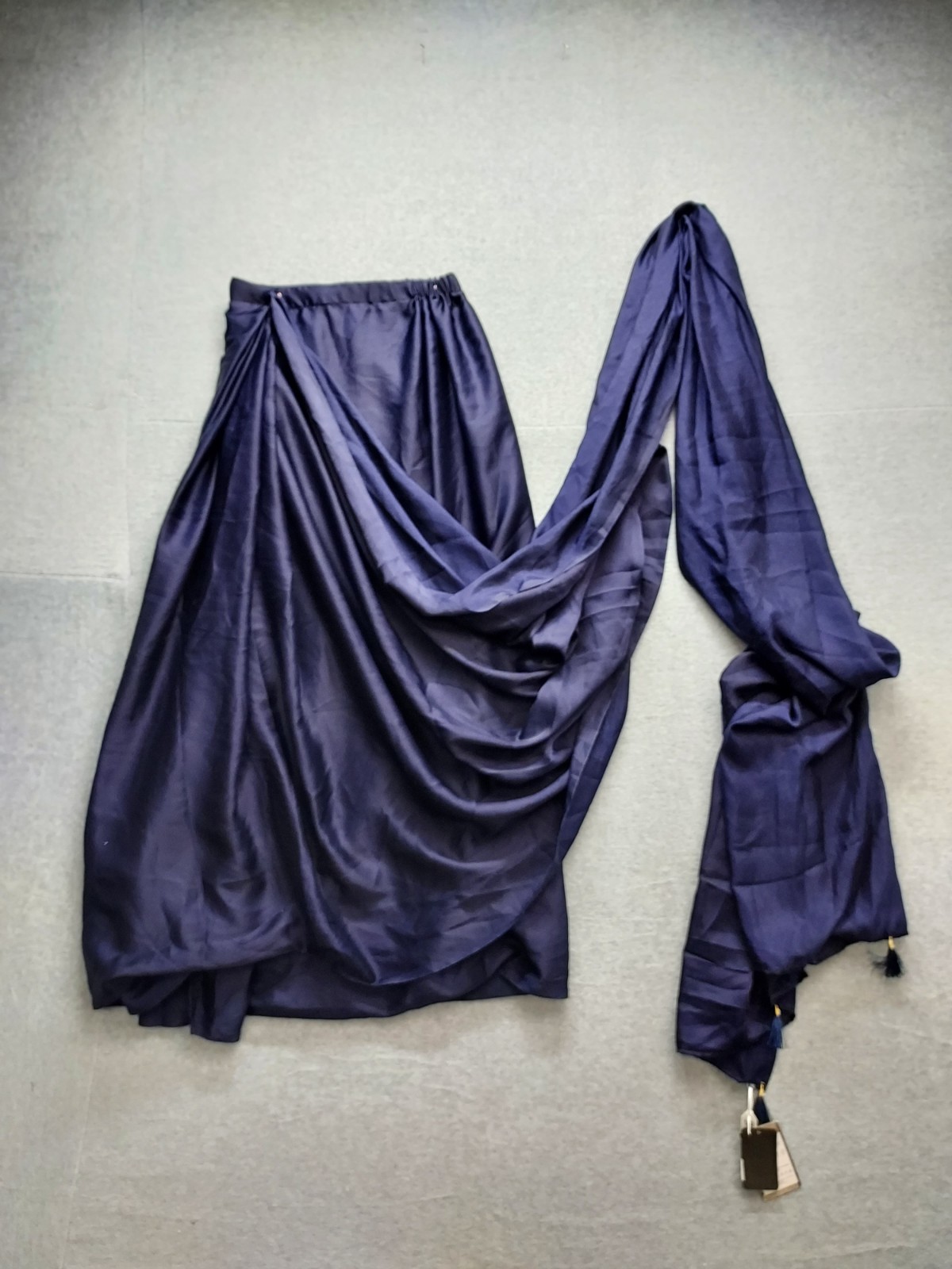 One Minute Saree Women Navy Blue Pleated Tassel Side Closure Cocktail Wear Boho