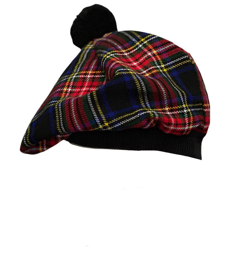 Men’s Black Stewart TAM o’ SHANTER Bonnet Beret Balmorals Tartan Tammy Hat