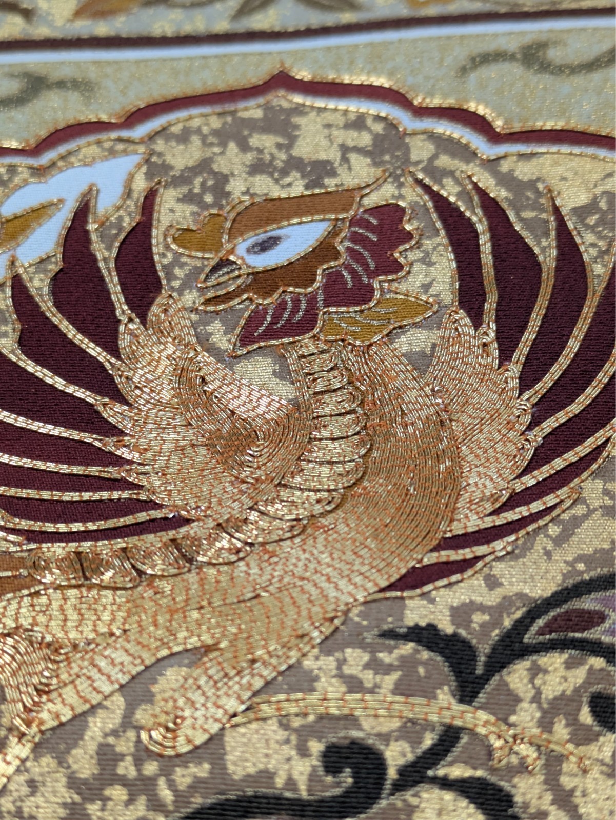 Authentic Japan Kimono Silk Black Tomesode Gold Phoenix Embroidery Textile Art