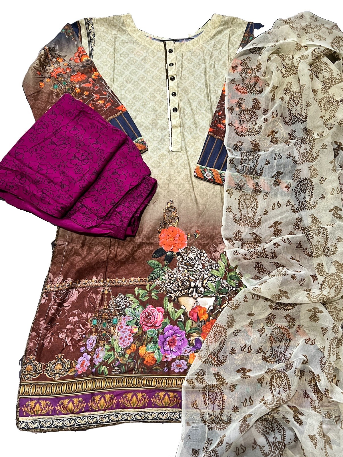 Pakistani Shalwar Kameez Stitched New Floral 3 Piece Free Shipping