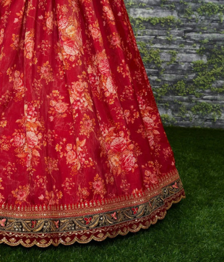 New Red Khadi Organza Lehenga And Mulberry Silk Blouse With Dupatta For Wedding