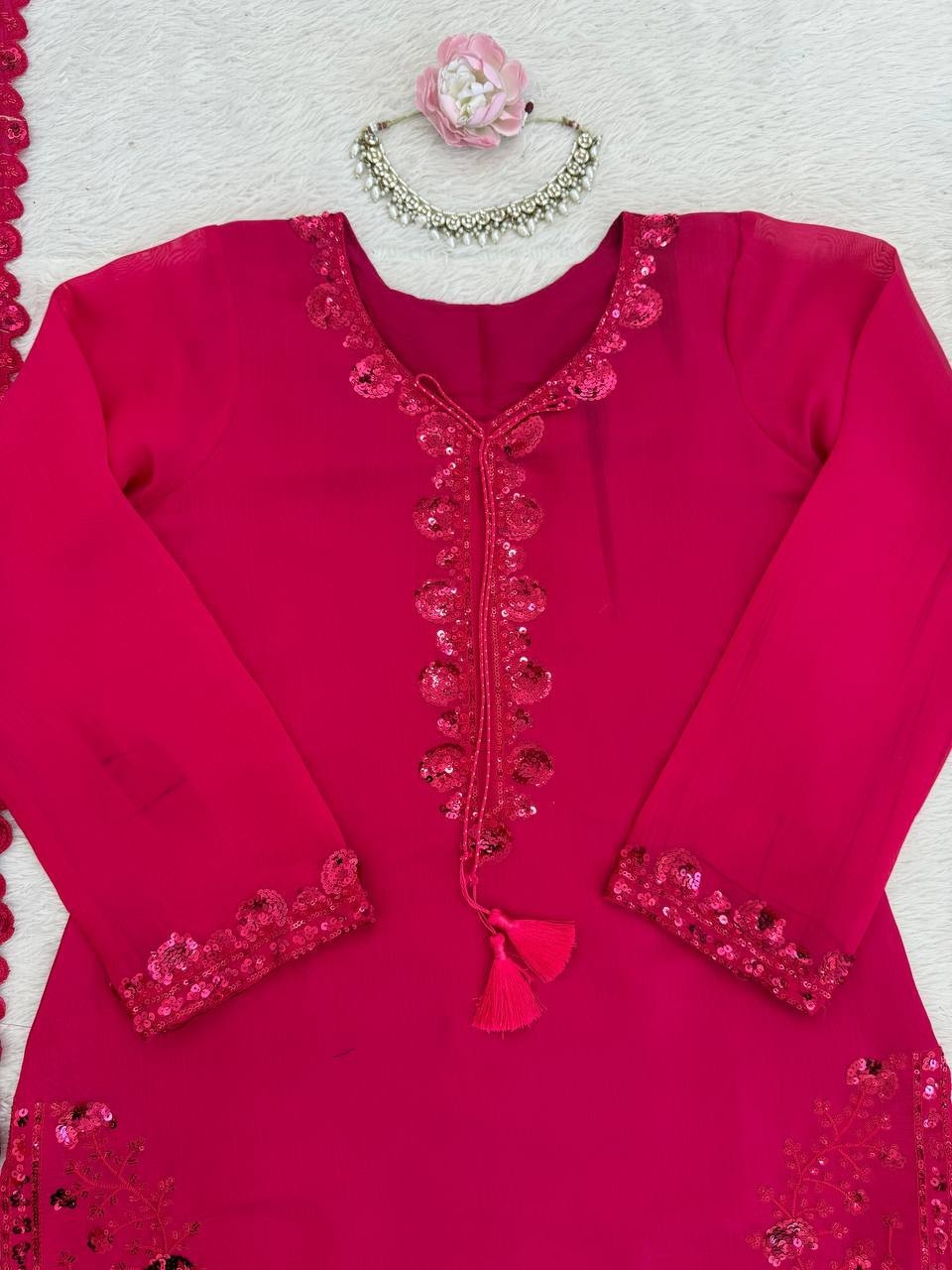Stylish Mul Chanderi Pink Top Bottom With Dupatta For Wedding & Party Wear