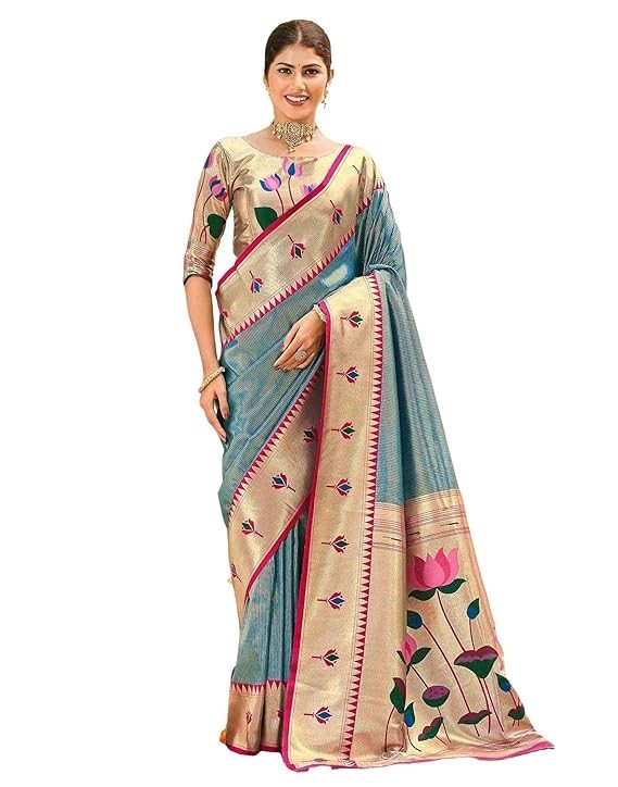Women’s Paithani Soft Silk Kanjivaram Saree With Unstitched Blouse Piece