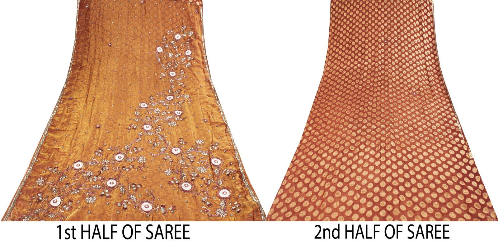 Sanskriti Vintage Saree Brown Pure Georgette Silk Hand Beaded-Woven Fabric Sari