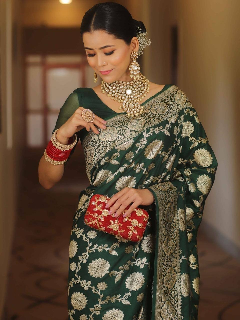 Heavy Silk Green Saree With Blouse Designer Indian Bridal Party & Wedding Wear