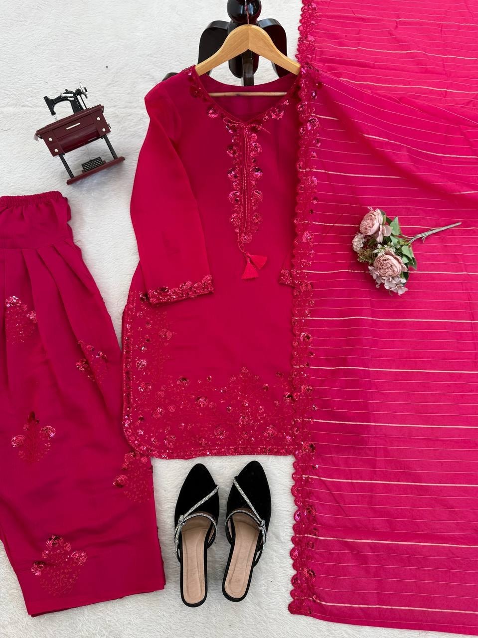 Stylish Mul Chanderi Pink Top Bottom With Dupatta For Wedding & Party Wear